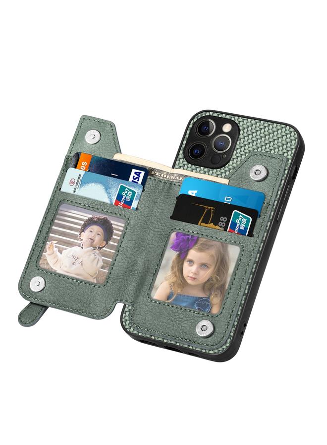 Zaboon Case For iPhone 12 Pro Carbon Fiber Horizontal Flip Zipper Wallet Phone Case - Image 4