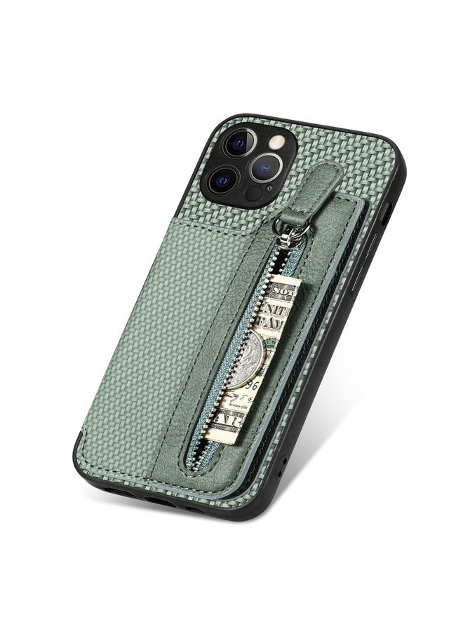 Zaboon Case For iPhone 12 Pro Carbon Fiber Horizontal Flip Zipper Wallet Phone Case - Image 5
