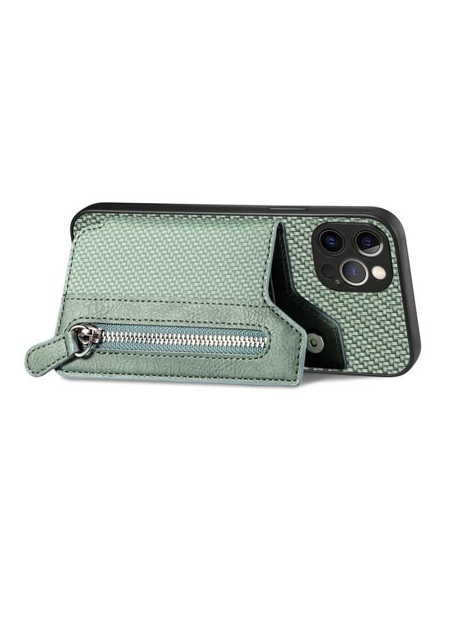 Zaboon Case For iPhone 12 Pro Carbon Fiber Horizontal Flip Zipper Wallet Phone Case - Image 3