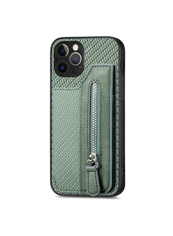 Zaboon Case For iPhone 12 Pro Carbon Fiber Horizontal Flip Zipper Wallet Phone Case - Image 2