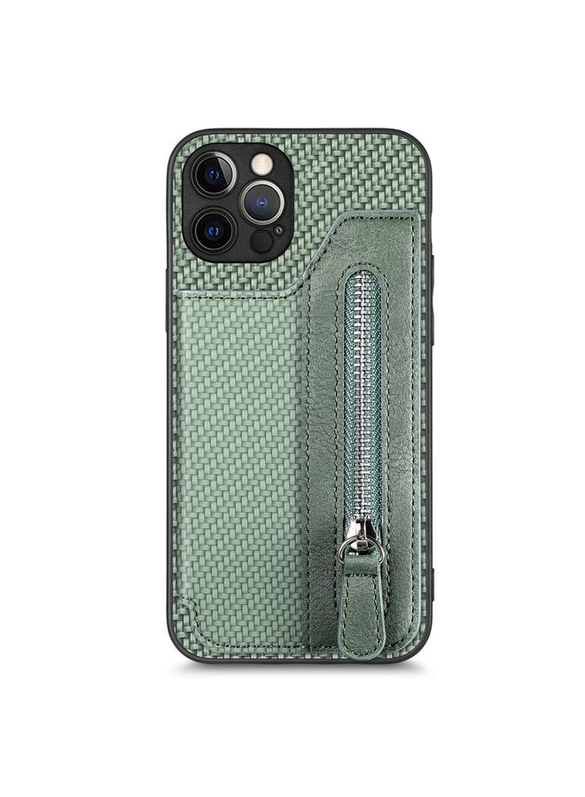 Zaboon Case For iPhone 12 Pro Carbon Fiber Horizontal Flip Zipper Wallet Phone Case - Image 1