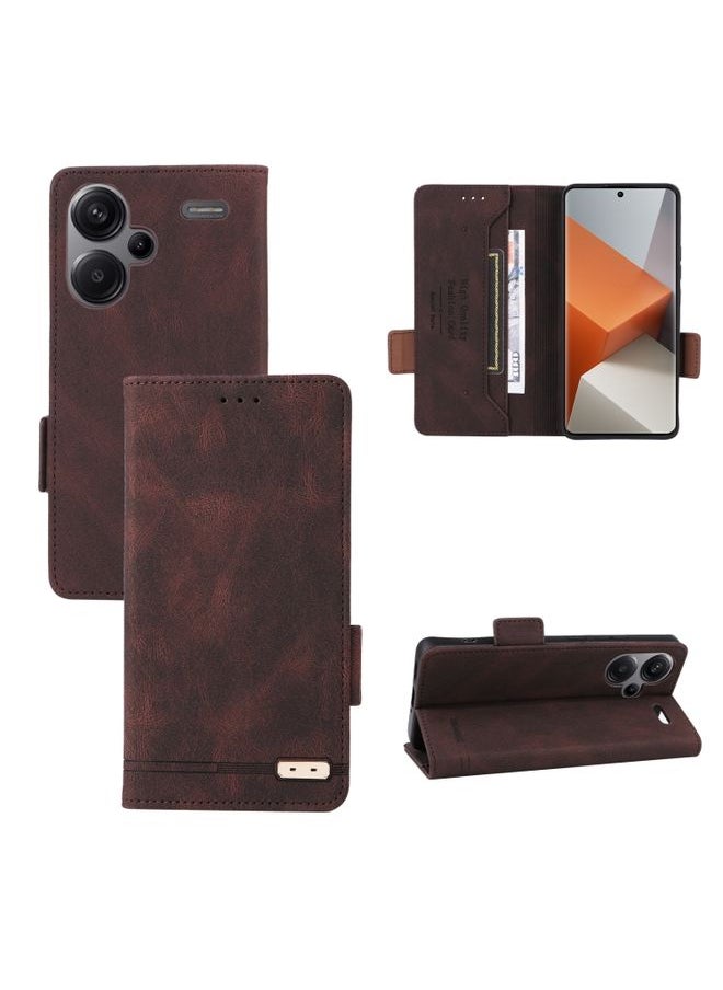 HuHa Case Cover For Xiaomi Redmi Note 13 Pro+ 5G Magnetic Clasp Leather Phone Case Brown 