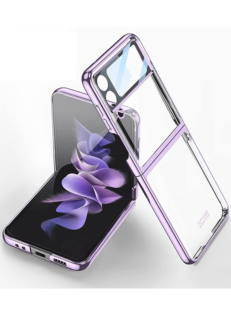 جولدن ماسك جراب لموبايل سامسونج جالاكسي Z فليب 4 الترا رفيع للغاية بشاشة شفافة كاميرا فريم - (ارجواني)