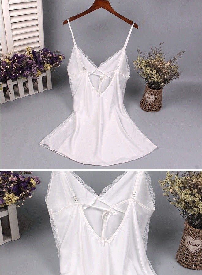 DUNISO Women Satin Lace Lingerie V Neck Sleeveless Pajama Dress Nightgown Sleepwear Chest Pad Mini Slip Chemise Short Nightwear L - Image 3