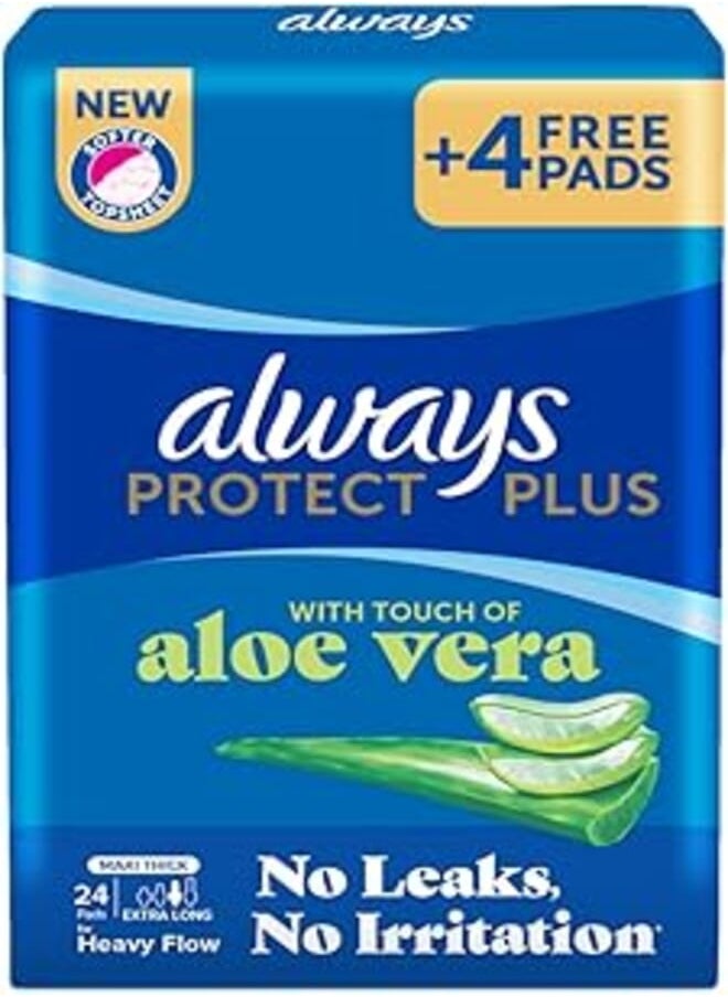 Always New Always Protect Plus, Thick, Extra Long Sanitary Pads, 24 Pads 