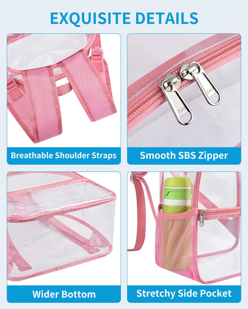 Paxiland Clear Backpack Stadium Approved 12Ã—12Ã—6 with Reinforced and Wider Shoulder Straps, Small Clear Bag for Schools, Concerts, Work, Festivals and Sporting Events - Pink - Image 3