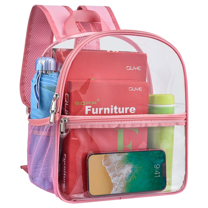 Paxiland Clear Backpack Stadium Approved 12Ã—12Ã—6 with Reinforced and Wider Shoulder Straps, Small Clear Bag for Schools, Concerts, Work, Festivals and Sporting Events - Pink - Image 1