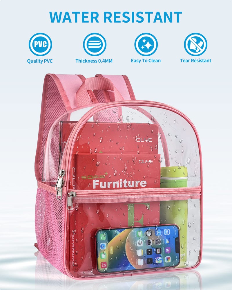 Paxiland Clear Backpack Stadium Approved 12Ã—12Ã—6 with Reinforced and Wider Shoulder Straps, Small Clear Bag for Schools, Concerts, Work, Festivals and Sporting Events - Pink - Image 5