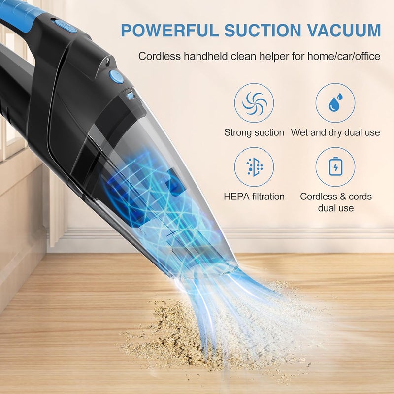 Lyrovo Vacuum Cleaner Car and Home 2 in 1 Portable Highpower 8000PA Wireless 7500mAh Cord and Cordless Function Blue - Image 5
