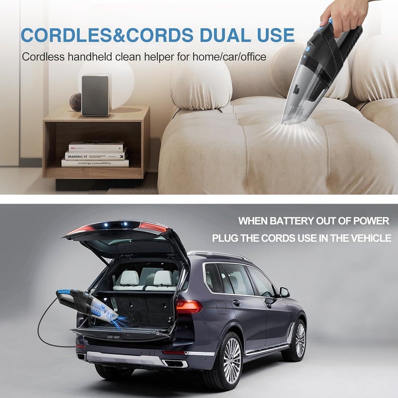 Lyrovo Vacuum Cleaner Car and Home 2 in 1 Portable Highpower 8000PA Wireless 7500mAh Cord and Cordless Function Blue - Image 3