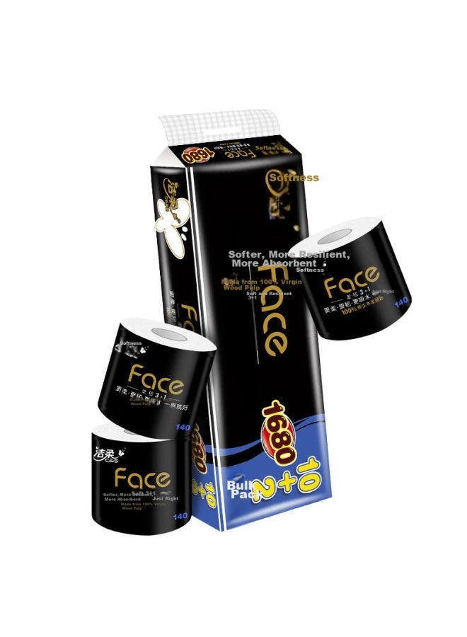 CS Cleanic Core Roll Toilet Paper, Black Face Extra Thick 4-ply 140g*12 Rolls, Durable, Toilet Paper Roll Tissue Paper Whole Box - Image 2