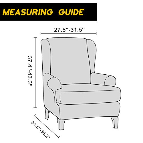 Granbest Premium Water Repellent Wingback Chair Cover 2-Piece High Stretch Jacquard Fabric Wing Back Chair Slipcovers (Wing Chair Cover, Gray) - Image 5