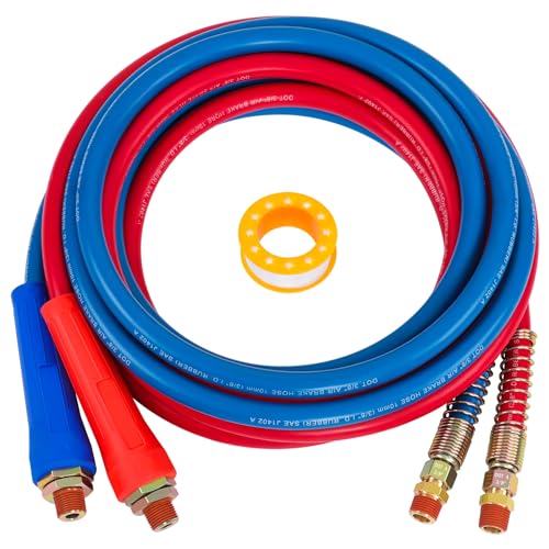 CheeMuii 15 FT Semi Truck Air Line Hose Assembly Rubber Air Brake Hoses With Flexible Grips & DOT Fittings for Truck Trailer Tractor - (Red & Blue Color-Coded) - Image 1