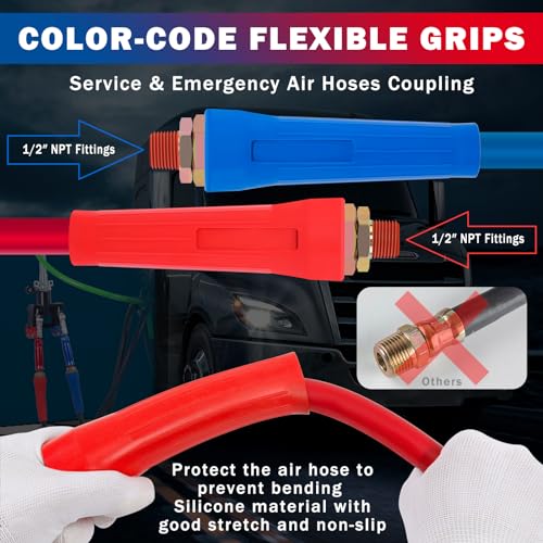 CheeMuii 15 FT Semi Truck Air Line Hose Assembly Rubber Air Brake Hoses With Flexible Grips & DOT Fittings for Truck Trailer Tractor - (Red & Blue Color-Coded) - Image 4