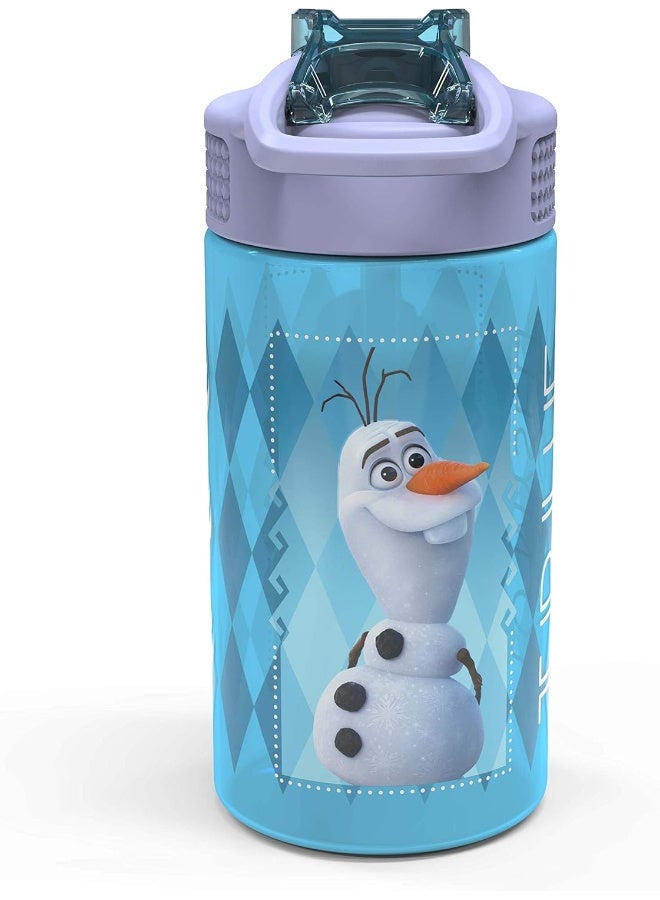 Zak Designs Disney Frozen 2 Kids Water Bottle Set With Reusable Straws And Built In Carrying Loops, Made Of Plastic, Leak-Proof Water Bottle Designs (Elsa And Anna, 16 Oz, Bpa-Free, 2Pieces Set) - Image 2