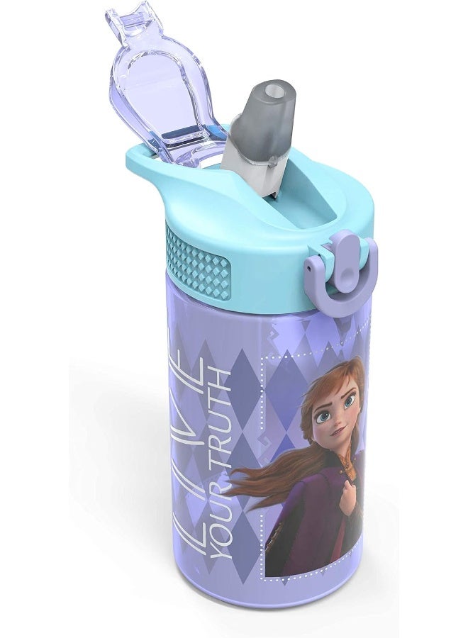 Zak Designs Disney Frozen 2 Kids Water Bottle Set With Reusable Straws And Built In Carrying Loops, Made Of Plastic, Leak-Proof Water Bottle Designs (Elsa And Anna, 16 Oz, Bpa-Free, 2Pieces Set) - Image 4