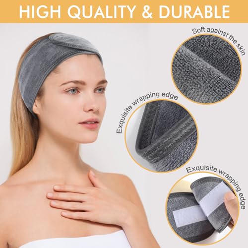 SINLAND Spa Headband for Women 6 Counts Adjustable Makeup Hair Band with Magic Tape,Head Wrap for Face Care, Makeup and Sports - Image 2