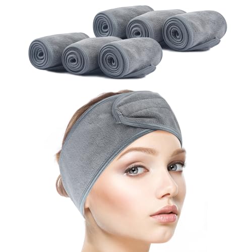 SINLAND Spa Headband for Women 6 Counts Adjustable Makeup Hair Band with Magic Tape,Head Wrap for Face Care, Makeup and Sports - Image 1