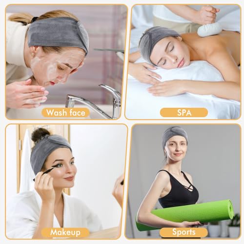SINLAND Spa Headband for Women 6 Counts Adjustable Makeup Hair Band with Magic Tape,Head Wrap for Face Care, Makeup and Sports - Image 4