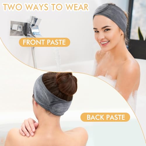 SINLAND Spa Headband for Women 6 Counts Adjustable Makeup Hair Band with Magic Tape,Head Wrap for Face Care, Makeup and Sports - Image 3