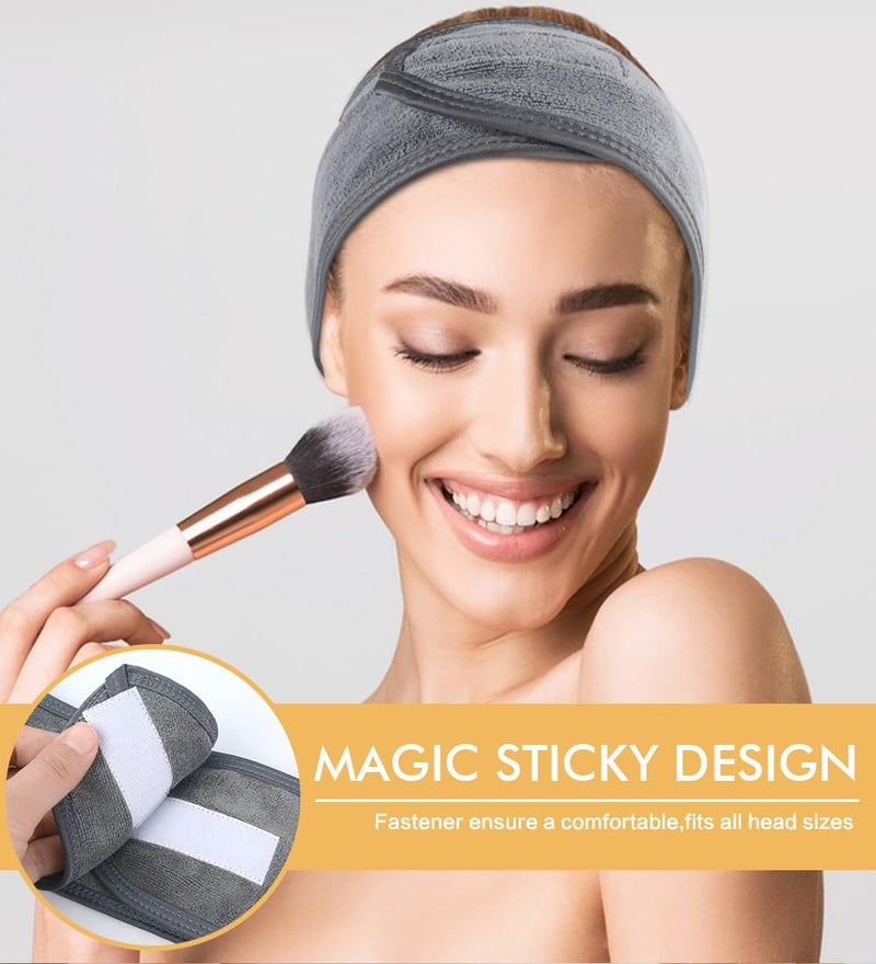 SINLAND Spa Headband for Women 6 Counts Adjustable Makeup Hair Band with Magic Tape,Head Wrap for Face Care, Makeup and Sports - Image 5