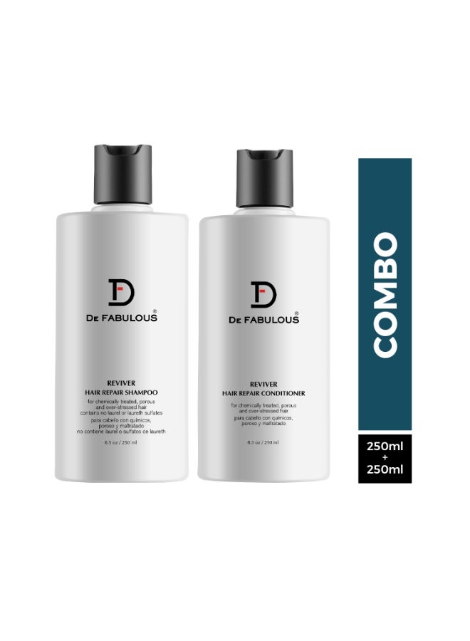 De Fabulous Reviver Hair Repair Combo Set - Shampoo & Conditioner 250ml | Triple Protein Formula with Soy, Oat & Wheat Proteins | Restores & Strengthens Chemically Treated, Damaged Hair | Sulfate-Free