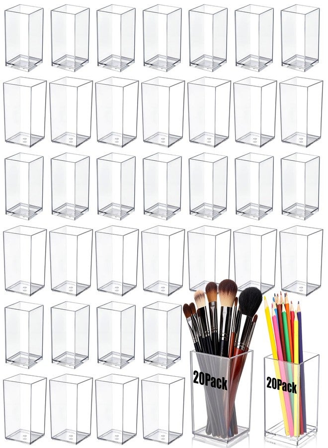 Tosstuki 40 Pack Clear Acrylic Pen Holder 2 Size Pencil Cups Sets Makeup Brush Holder Bookmark Organizer Stationery Storage Desktop Accessories for Office and Home Desk Organizer Supplies - Image 1