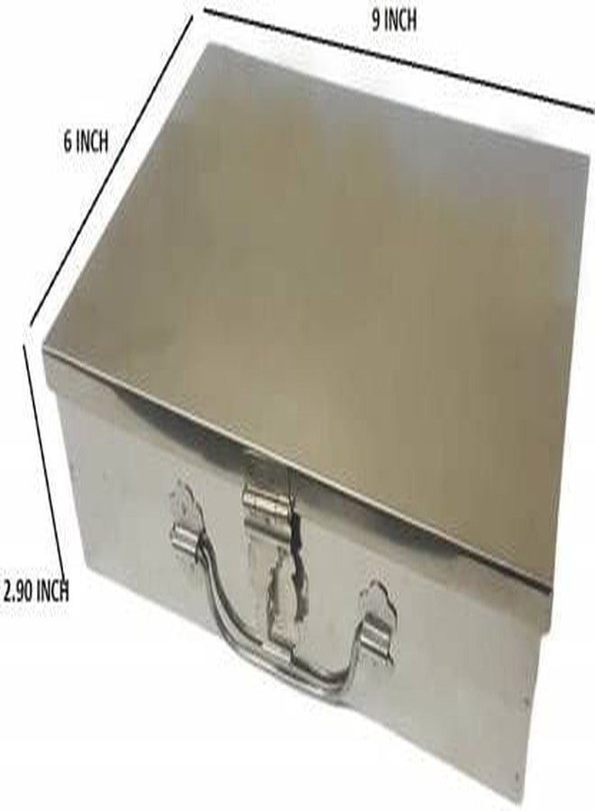 GinoSet® Stainless Steel Safe Bank Locker Jewellery Ornaments Storage And Cash Container Box with Cushion - with Velvet Lining(Sky Blue) Size 9 Inch (W-23 cm, L-15.5 cm, H-7.5 cm) - Image 5
