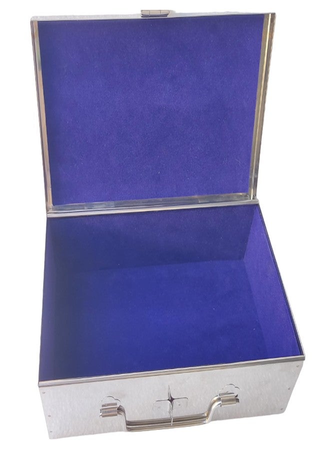GinoSet® Stainless Steel Safe Bank Locker Jewellery Ornaments Storage And Cash Container Box with Cushion - with Velvet Lining(Sky Blue) Size 9 Inch (W-23 cm, L-15.5 cm, H-7.5 cm) - Image 1