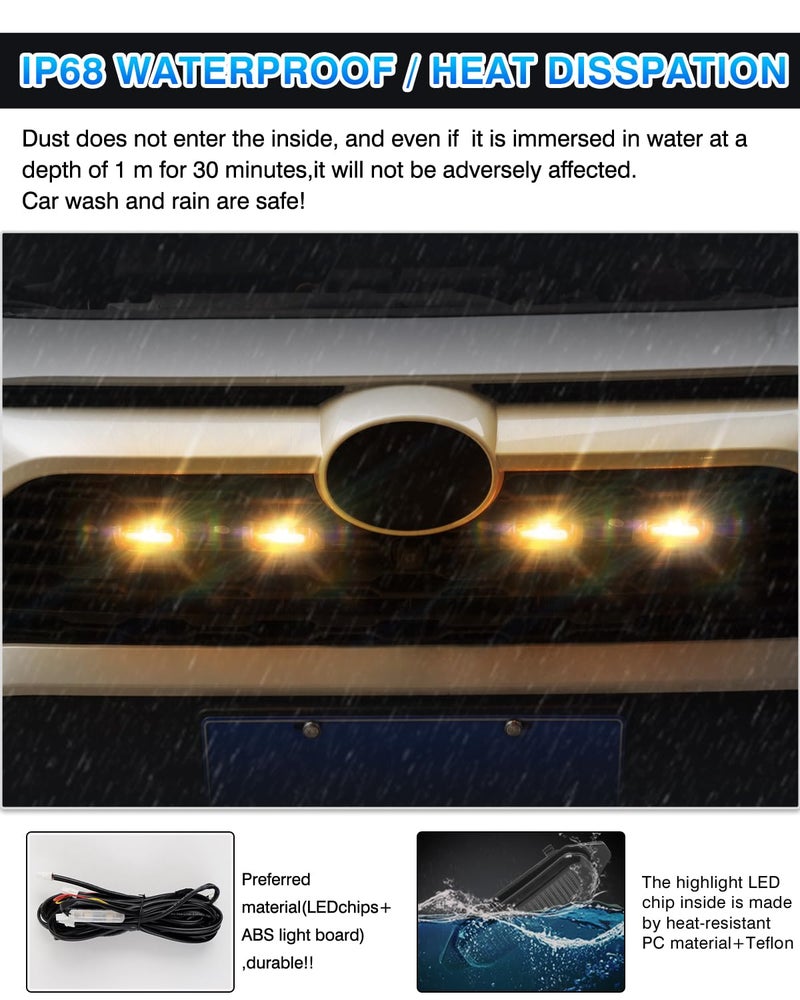Autorder أضواء شبكة LED من Autorder لتويوتا RAV4 2025 2024 2023 2022 2021 2020 2019 ملحقات لمبات تحذير أمامية مع ضوء كهرماني وضوء أبيض 4 قطع (لا تناسب مغامرة / RAV4 PHEV) - Image 3