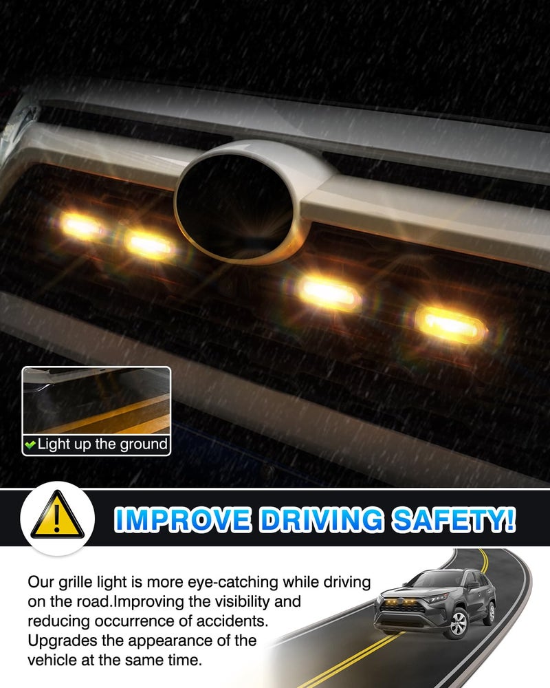 Autorder أضواء شبكة LED من Autorder لتويوتا RAV4 2025 2024 2023 2022 2021 2020 2019 ملحقات لمبات تحذير أمامية مع ضوء كهرماني وضوء أبيض 4 قطع (لا تناسب مغامرة / RAV4 PHEV) - Image 4