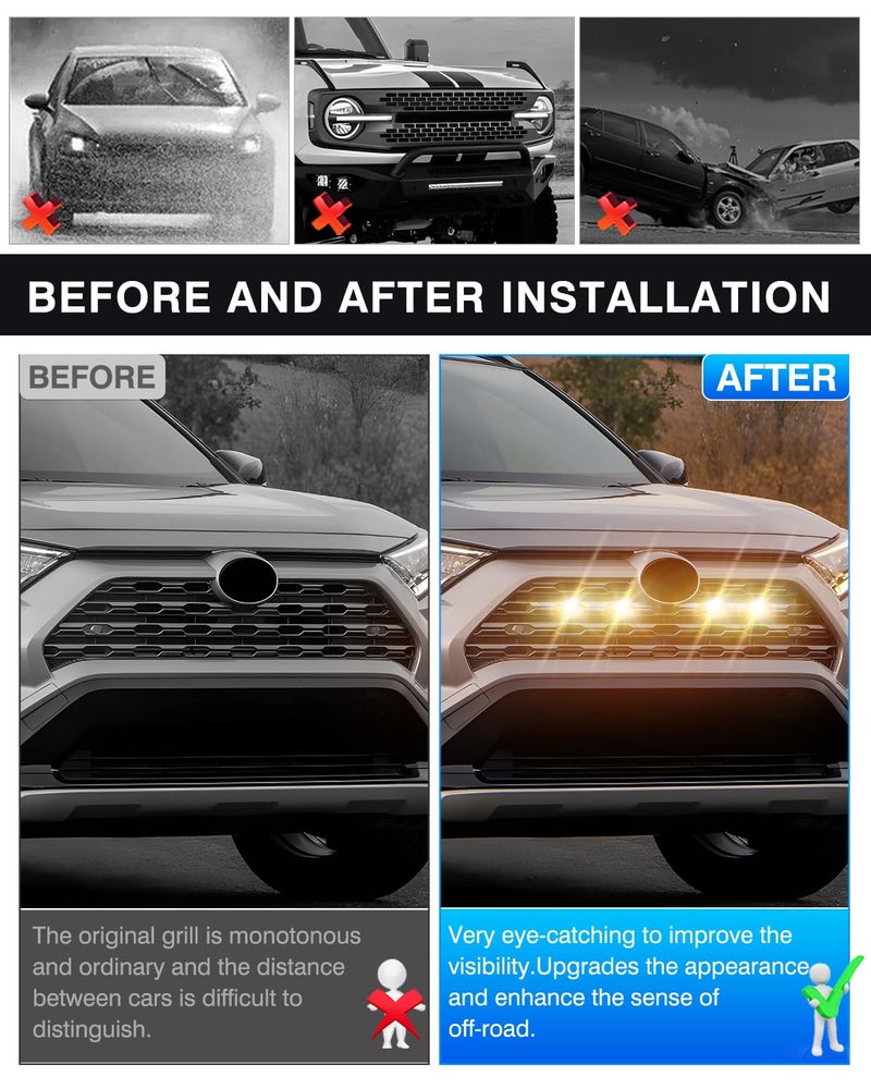 Autorder أضواء شبكة LED من Autorder لتويوتا RAV4 2025 2024 2023 2022 2021 2020 2019 ملحقات لمبات تحذير أمامية مع ضوء كهرماني وضوء أبيض 4 قطع (لا تناسب مغامرة / RAV4 PHEV) - Image 5