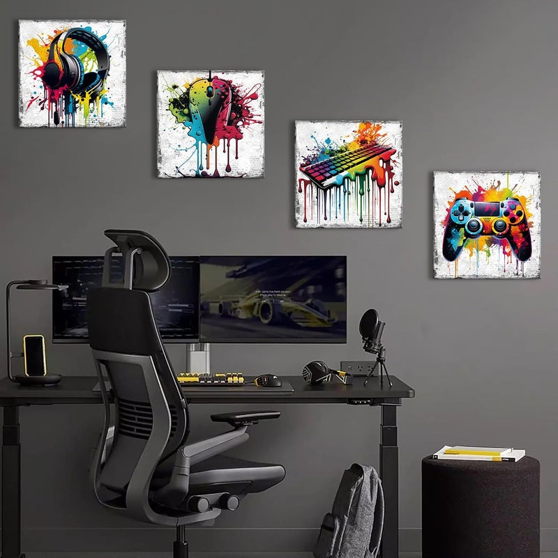 YOOOAHU Game Wall Decor Gaming Art Graffiti Gamepad Headphones Canvas Pictures Gamer Room for Boys - Image 4