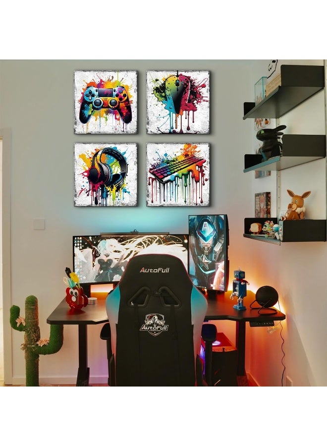 YOOOAHU Game Wall Decor Gaming Art Graffiti Gamepad Headphones Canvas Pictures Gamer Room for Boys - Image 3