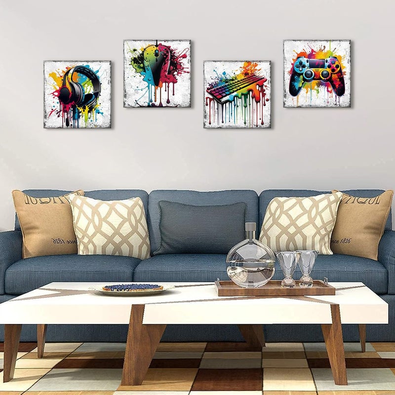 YOOOAHU Game Wall Decor Gaming Art Graffiti Gamepad Headphones Canvas Pictures Gamer Room for Boys - Image 5