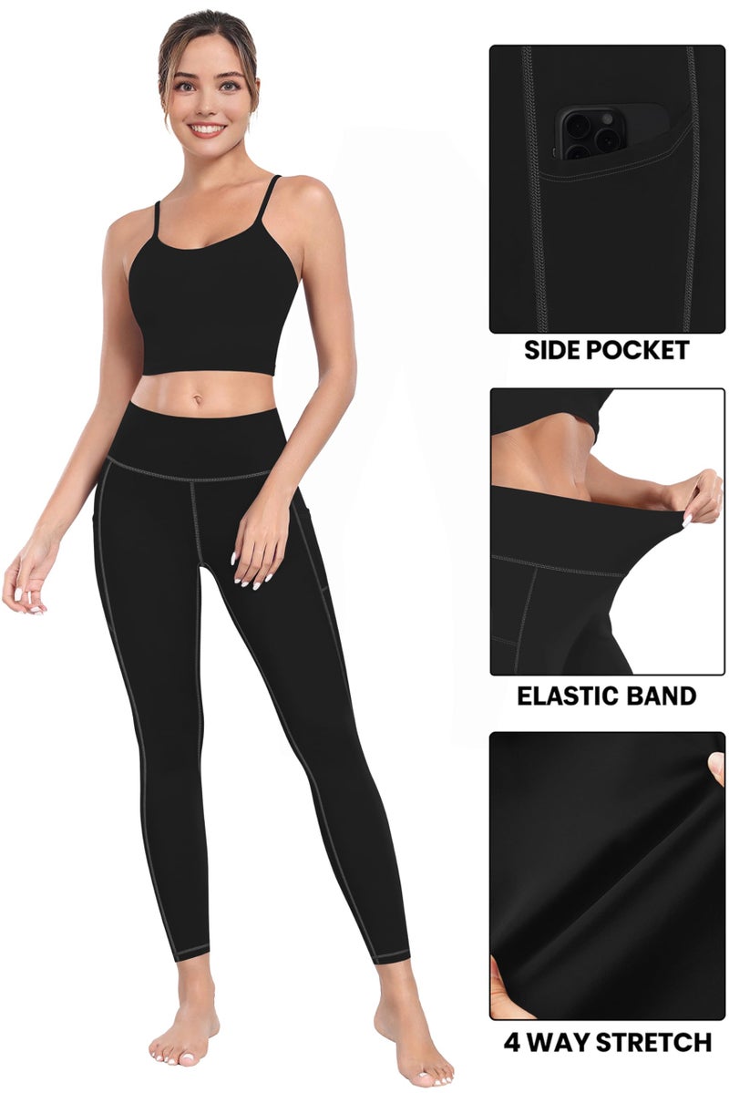 MIRITY High Waist Yoga Leggings with Pockets for Women - Buttery Soft Workout Stretchy Yoga Pants Pack of 1 Black - Image 2