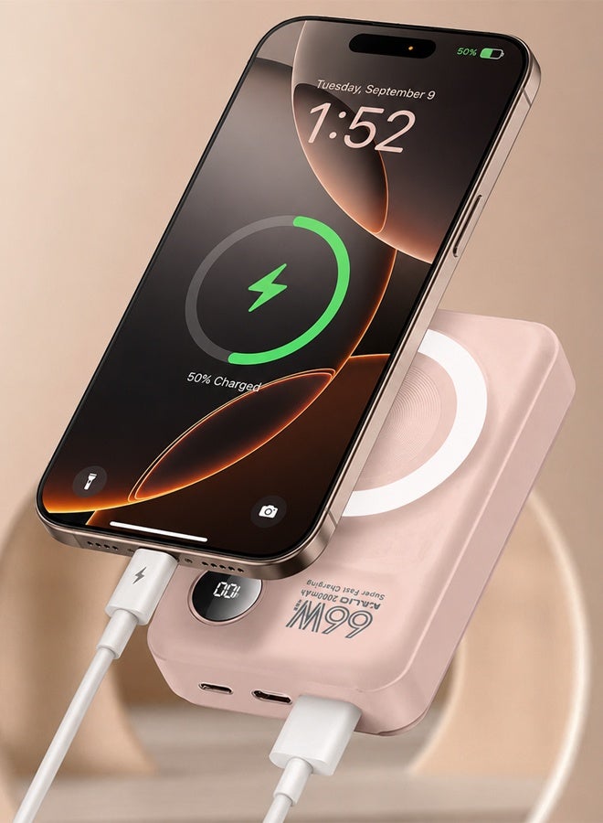 KALIO 20000mAh Magnetic Wireless Power Bank, 66W Super Fast Charging Portable Charger with Built-in Cables & LED Digital Display, Magsafe Compatible External Battery Pack for Smartphones - Image 3