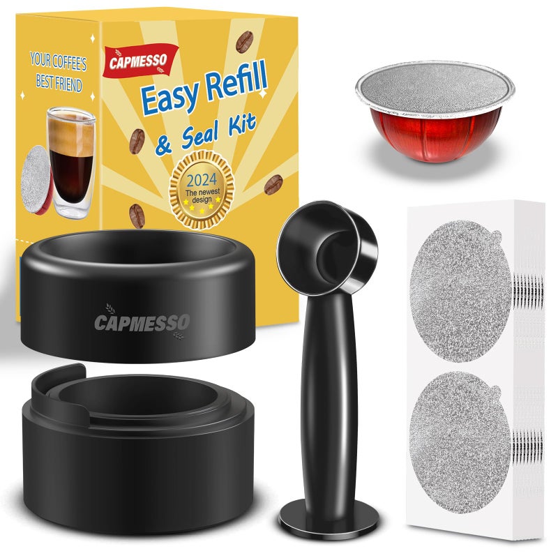 CAPMESSO Reusable Vertuo Pod Refill Kit Faster Seal Reusable Nespresso Vertuo Pods with Fill  Press Brush100pcs Aluminum Foil Lids for Refillable Nespresso Pods Vertuo