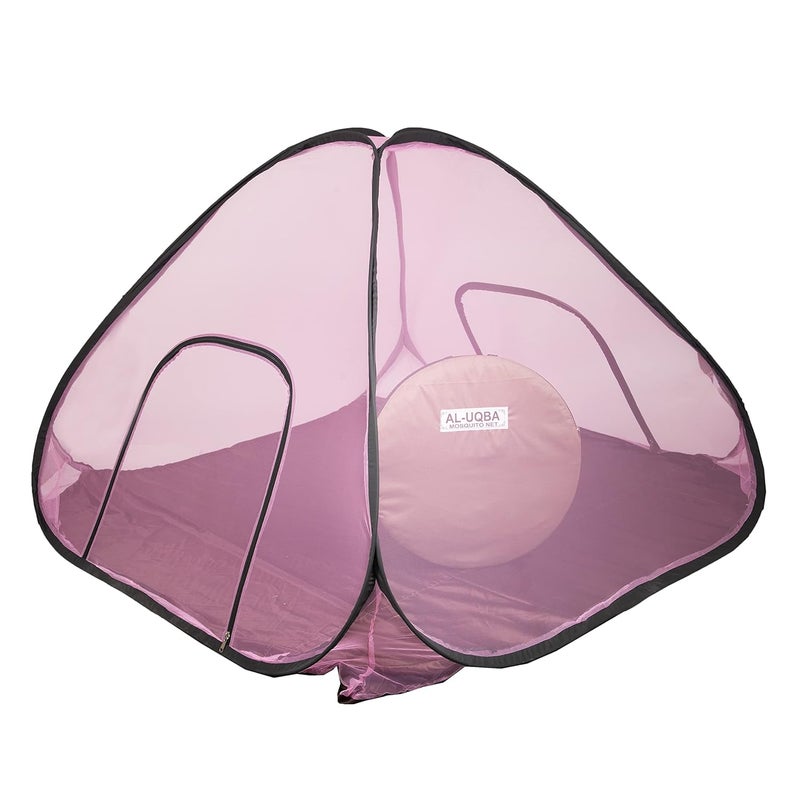 AL-UQBA ALUQBA Foldable Polyester Adults Double Bed King Size with 65 x 65 f t Mosquito Net Pink - Image 3