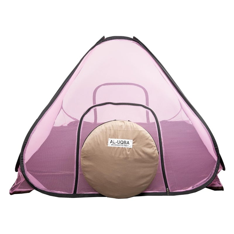 AL-UQBA ALUQBA Foldable Polyester Adults Double Bed King Size with 65 x 65 f t Mosquito Net Pink - Image 1