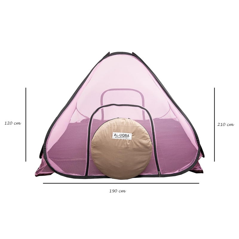 AL-UQBA ALUQBA Foldable Polyester Adults Double Bed King Size with 65 x 65 f t Mosquito Net Pink - Image 2