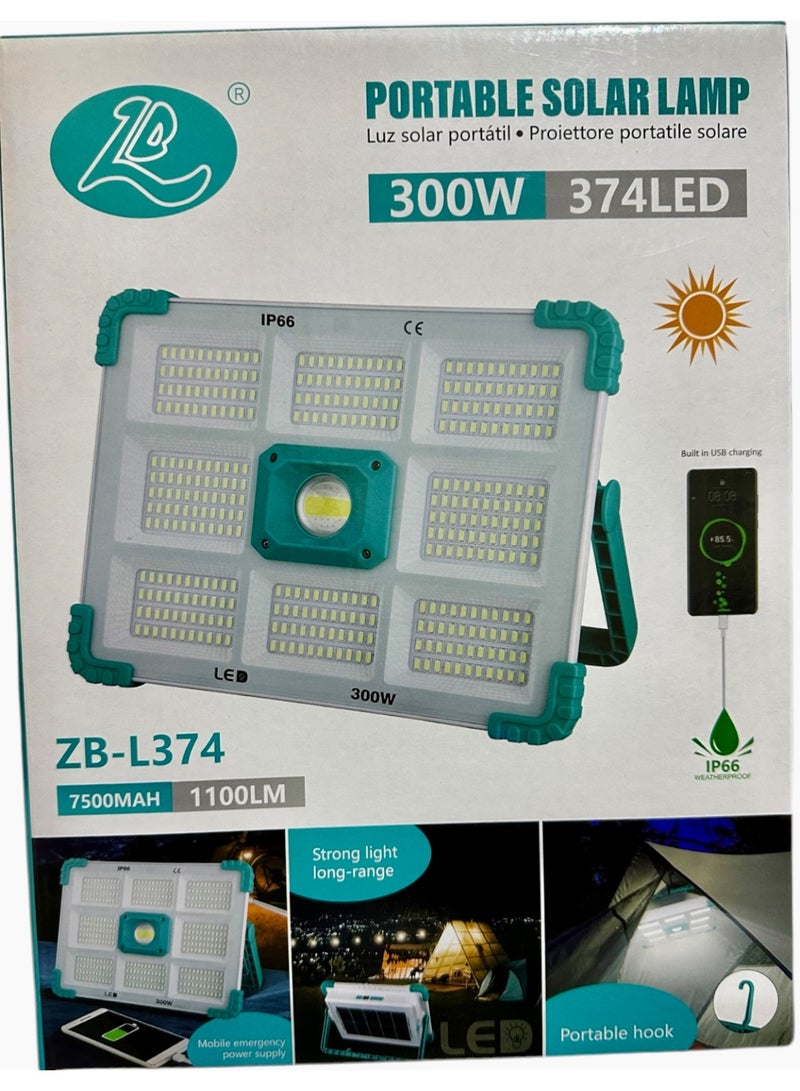 Portable Solar Lamp 300 Watts, 374 LED , With COB Multi Color Light, indoor Outdoor, Strong Light, Long Range, IP66 waterproof. - Image 1