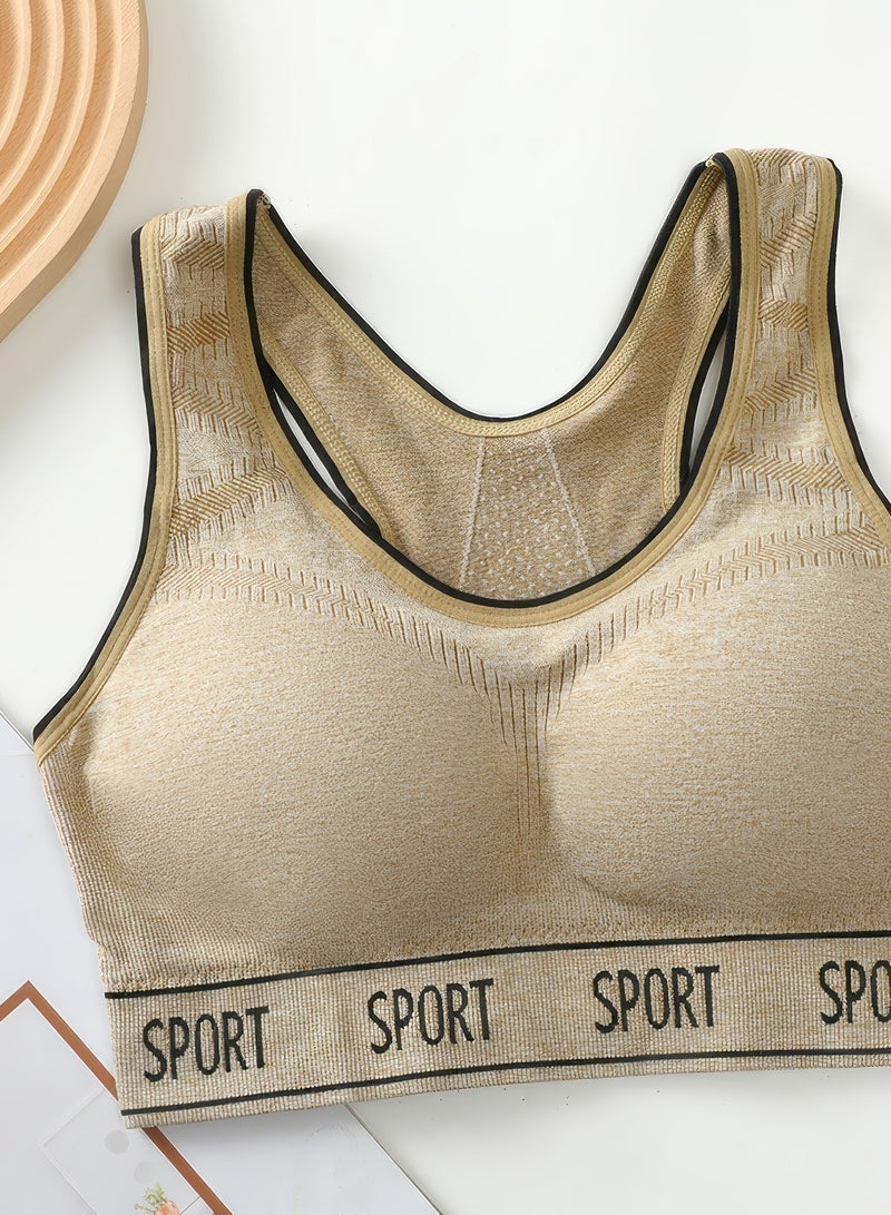 Women's 3-Piece Sportswear Set in Beige - Sports Bra, Underwear & Boxer Shorts  - Image 3
