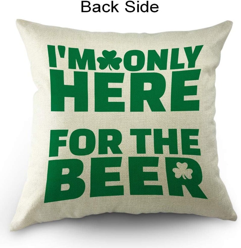 Moslion Lucky Leaf Pillow Case St Patrick I'm Here for The Beer Shamrock Throw Pillow Cover Decorative Happy Father's Day Square Cushion Accent Cotton Linen Canvas Home 18x18 Inch Green - Image 2