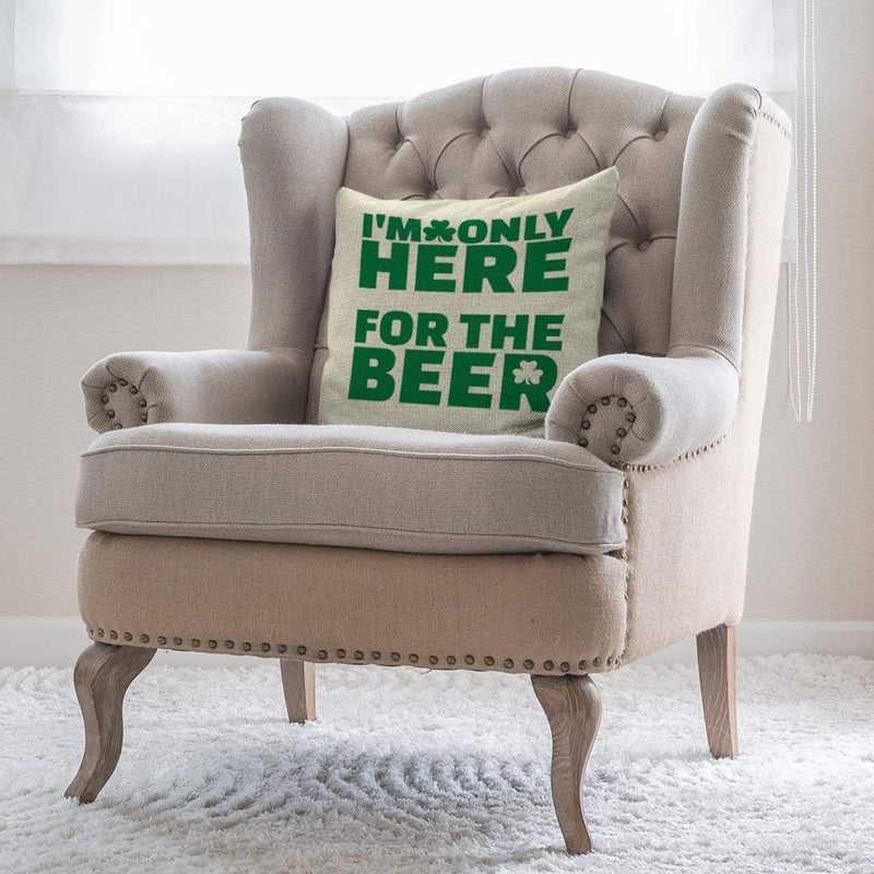 Moslion Lucky Leaf Pillow Case St Patrick I'm Here for The Beer Shamrock Throw Pillow Cover Decorative Happy Father's Day Square Cushion Accent Cotton Linen Canvas Home 18x18 Inch Green - Image 5