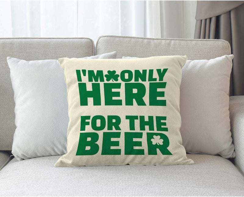 Moslion Lucky Leaf Pillow Case St Patrick I'm Here for The Beer Shamrock Throw Pillow Cover Decorative Happy Father's Day Square Cushion Accent Cotton Linen Canvas Home 18x18 Inch Green - Image 3
