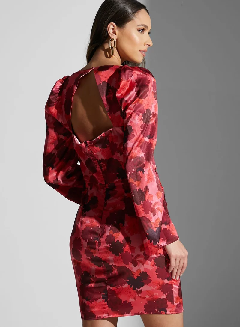 Chi-Chi London Floral Printed Square Neck Dress