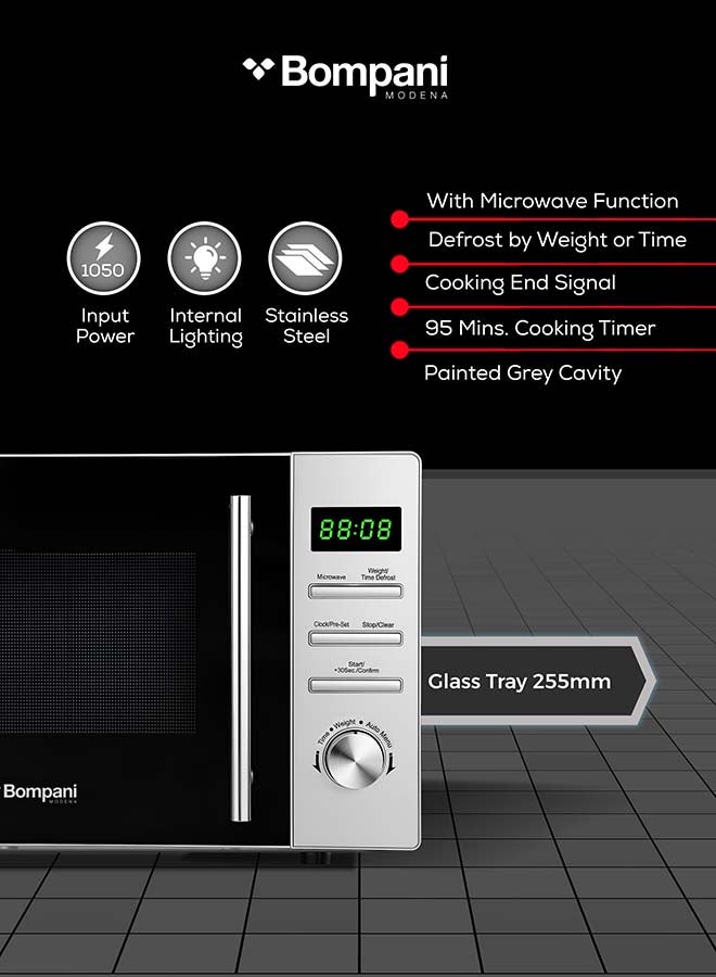 Bompani Microwave Oven With Digital Control, 5 Power Levels, 8 Auto Menus, And 30S Quick Start - Defrost By Weight/Time, Led Display, Glass Turntable, Cooking Timer, And End Signal With One Year Warranty 20 L 1050 W BMO20DS Grey - Image 5