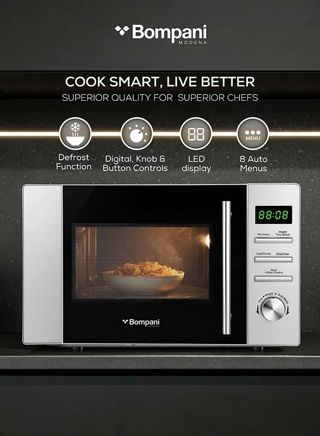 Bompani Microwave Oven With Digital Control, 5 Power Levels, 8 Auto Menus, And 30S Quick Start - Defrost By Weight/Time, Led Display, Glass Turntable, Cooking Timer, And End Signal With One Year Warranty 20 L 1050 W BMO20DS Grey - Image 3