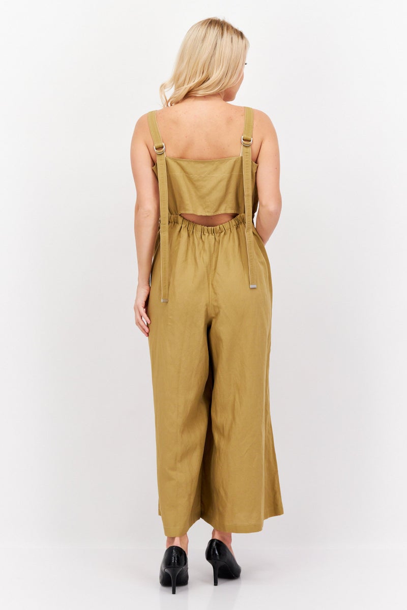 ESPRIT Women Plain Sleeveless Jumpsuit, Brown  - Image 3